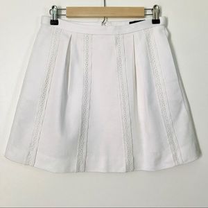 J. Crew white lace inset pleated mini skirt